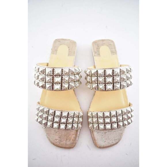 Christian Louboutin Myriadiam Flat Cork Silver Spike Slide Slip On Sandal 35.5 - Picture 8 of 11